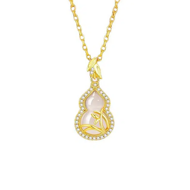 金大福 【玉见福禄】竹节葫芦平安锁骨链  新中式国潮品安纳福 节节高升 小众轻奢高级感设计日常百搭#好运 玉髓 项链 女款