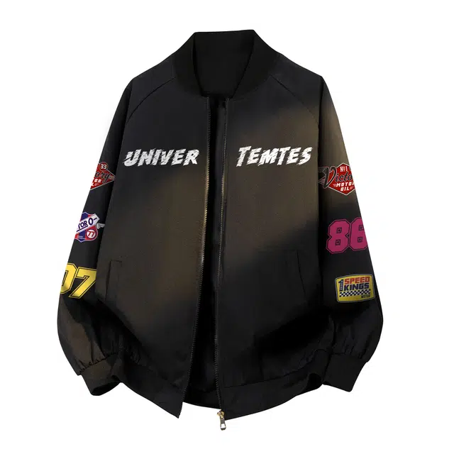 物质公式 潮牌重磅美式复古高街手绘趣味图案标语品牌字母印花设计宽松户外运动轻便防风耐磨教练服潮流短款飞行员棒球领夹克外套 男女同款