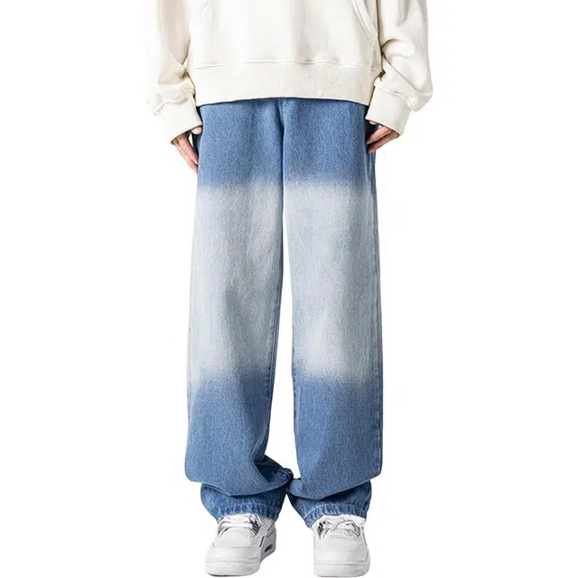 佐菲利 美式渐变皮带款潮流炸街痞帅裤子潮牌宽松直筒休闲微喇裤牛仔裤 男女同款