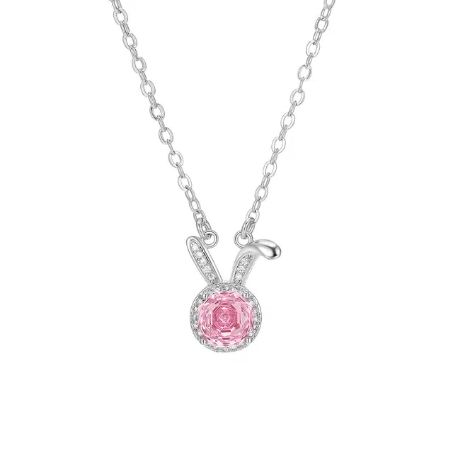 珂里 甜美多巴胺可爱萌兔玫瑰切款简约闪耀轻奢锁骨链粉色学生党通勤日常穿搭 合成立方氧化锆 项链 女款