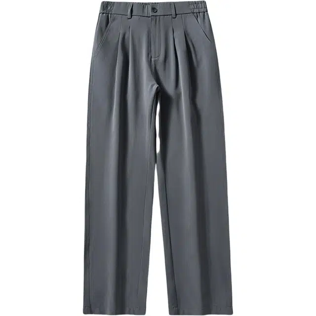 假日伯爵 美式潮流轻奢纯色简约基础款宽松直筒垂感拖地裤舒适亲肤柔软冰丝高弹力凉感透气运动男士长裤休闲裤 男款