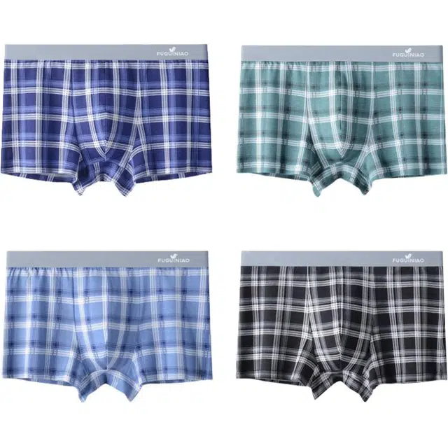 富贵鸟 潮流格纹舒适亲肤透气平角内裤 男款