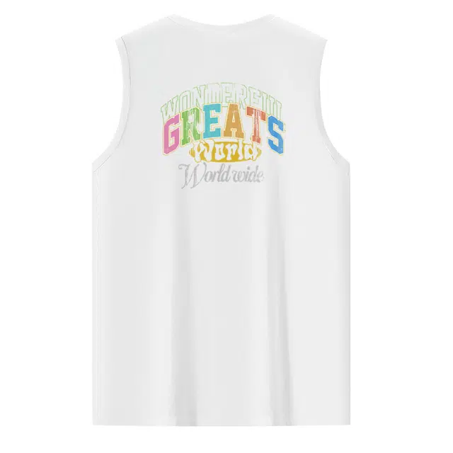 棉基因 透气抗菌健身夏季宽松圆领纯棉外穿打底衫篮球运动美式高街潮牌复古水洗做旧字母无袖坎肩背心 男女同款