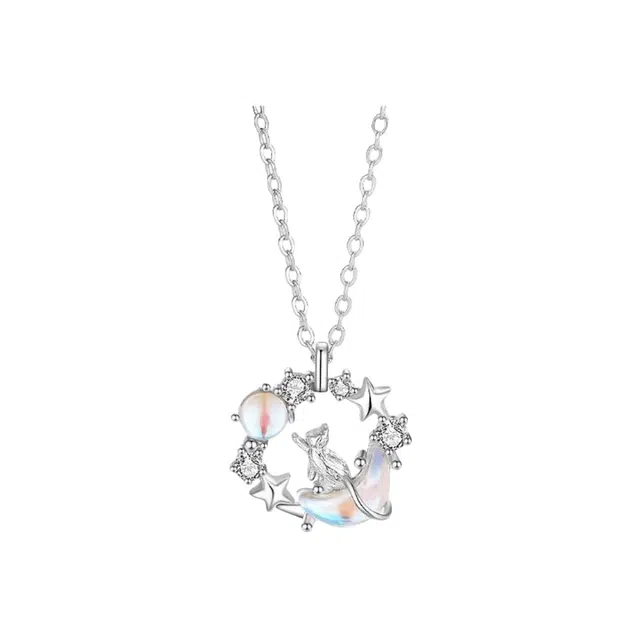 福柚 【代写贺卡】月亮猫咪 森系清新仙气高颜值个性创意高级感小众设计时尚精致立体生动星星月亮猫咪 可爱百搭#好运 合金 项链 女款