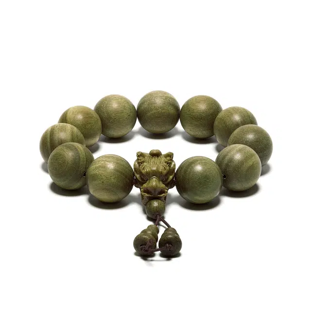 钵提 精品龙头款 佛珠念珠 木质顺纹搭配串 木作 手串 男女同款情侣款 绿檀 礼盒装