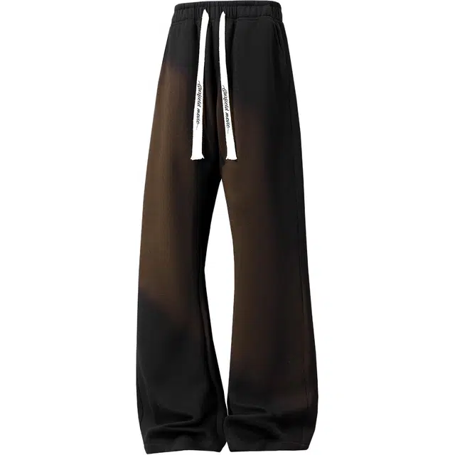 加菲猫家族 美式高街简约纯色设计宽松日常通勤百搭垂感潮流时尚学院风字母印花松紧系带微喇针织运动裤 男女同款