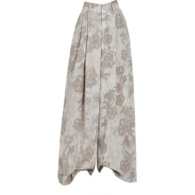 如续 如续夏季复古印花阔腿裤透气高腰显瘦宽松垂感直筒长裤休闲裤 女款