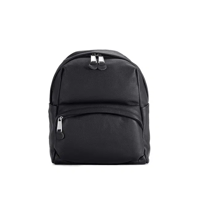 都宝路 日常通勤旅行质感纯色商务简约休闲百搭 牛皮革 双肩包 女款 黑色