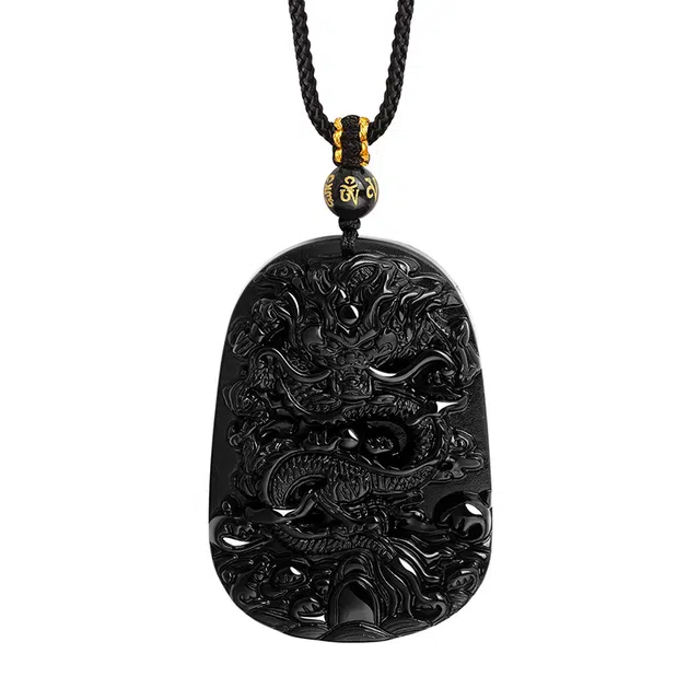 金大福 龙牌 新中式国风国潮小众十二生肖龙平安纳福守护转运简约精致大气吉祥高级感百搭锁骨链 #好运 黑曜石 项链 男款