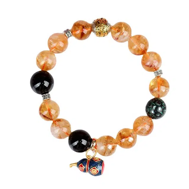 茂琼 简约 时尚 大漆珠黑玛瑙景泰蓝葫芦新中式文玩高级感#好运 黄水晶 手串 男款