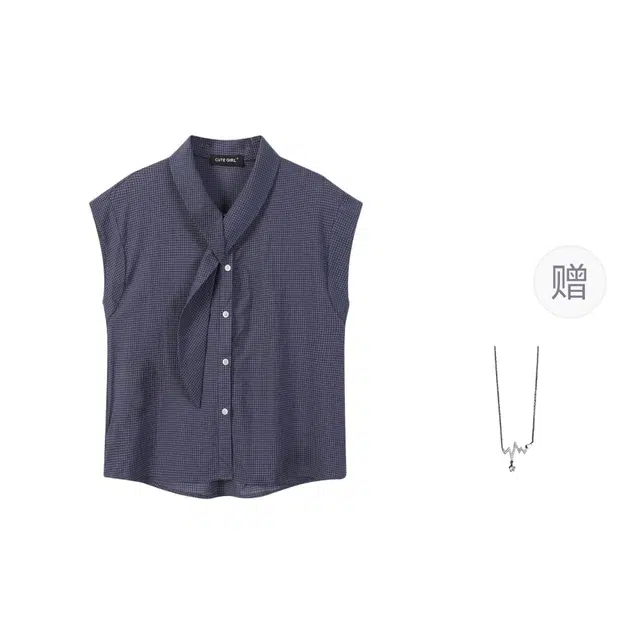 识恩 韩系复古飘带领小飞袖女夏季设计感小众别致绝美上衣衬衫 女款