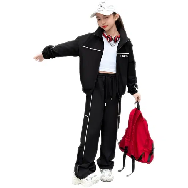 比比我休闲运动套装  女童春秋季卡绳大童潮牌小孩衣服 小女孩短袖洋气时髦 舒适帅气轻便