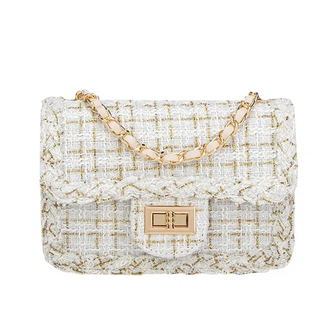 艾妮兔 小众时尚小香风链条通勤 毛线 单肩斜挎包 常规 女款 白色/黑色