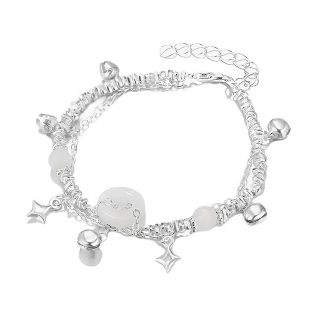 福柚 【 代写贺卡】平安喜乐 一帆风顺 新中式精致爆闪国风复古平安扣叠戴链 日常通勤百搭温柔气质礼盒好运 合金 手链 女款