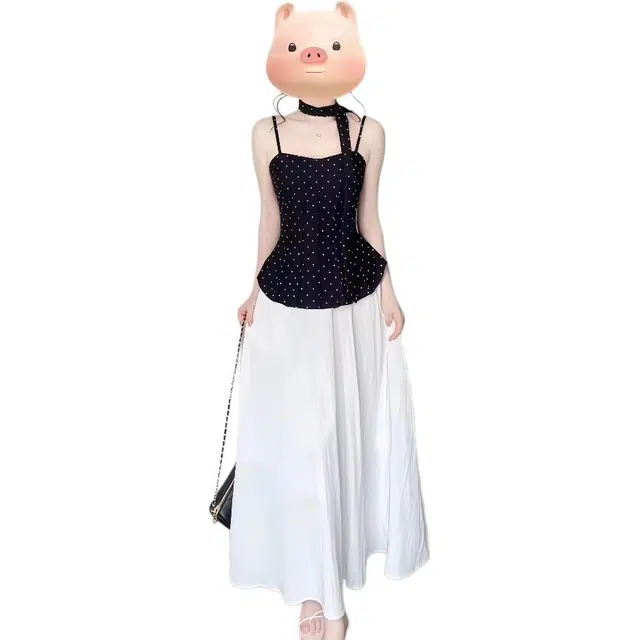 缪斯的诱惑 超火夏装一整套波点吊带梨型身材贵气感千金穿搭半身裙裙装套装 女款