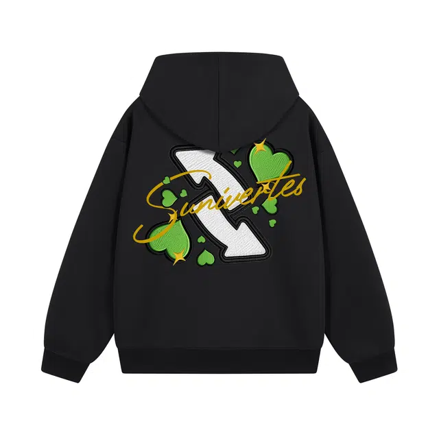 物质公式 潮牌重磅美式复古高街仿万针刺绣趣味箭头字母印花设计感潮流时尚宽松纯色简约套头日常通勤休闲透气百搭长袖连帽卫衣 男女同款