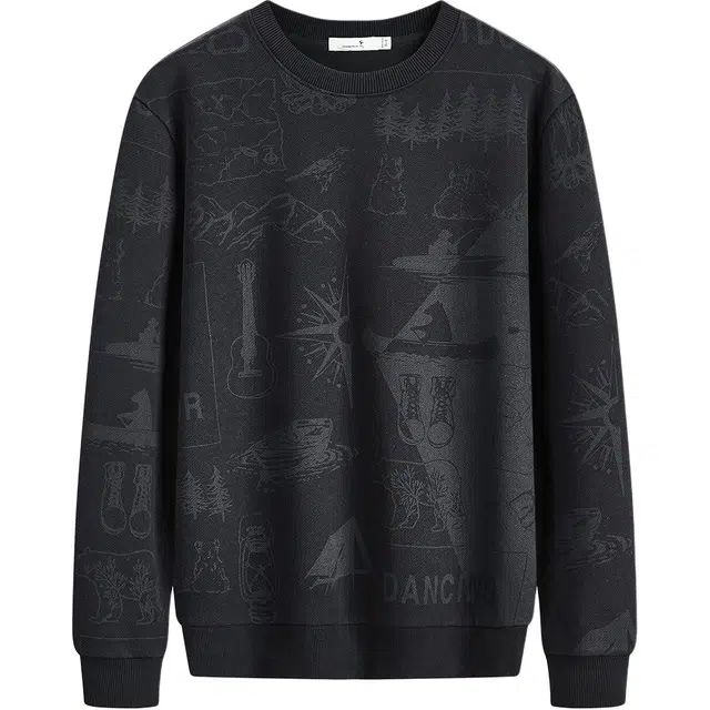 与狼共舞 复古时尚高街美式满印奢柔亲肤抗静电舒适圆领长袖卫衣 男款