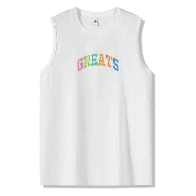 棉基因 透气抗菌健身夏季宽松圆领纯棉外穿打底衫篮球运动美式高街潮牌复古水洗做旧字母无袖坎肩背心 男女同款