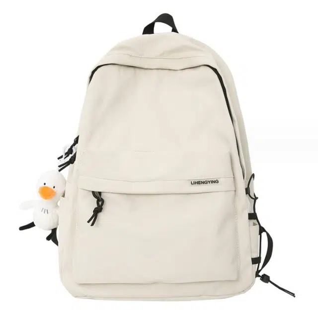 艾妮兔 简约休闲初高中大学生 尼龙 双肩包 常规 男女同款情侣款 白色/黑色