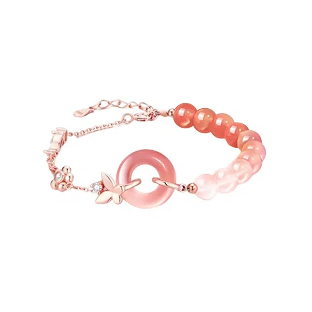 金大福 蝶恋平安扣 新中式小众高级感少女人同心圆蝴蝶设计简约轻奢气质甜美精致平安顺遂招财转运 #好运 玛瑙 手链 女款