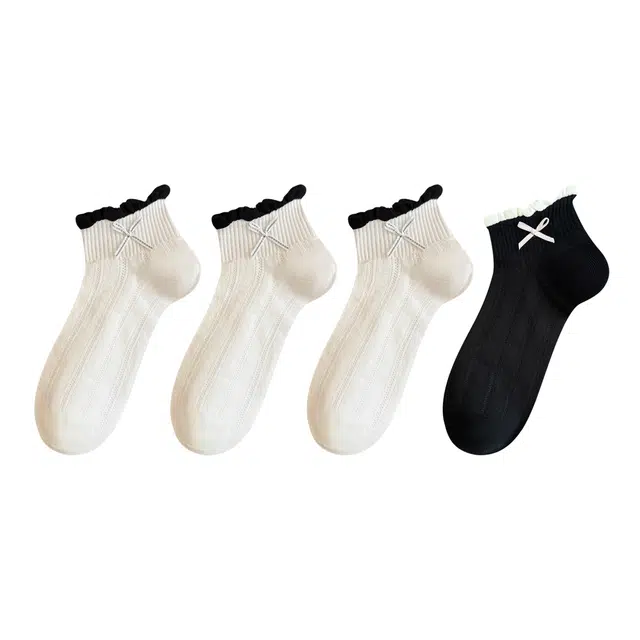 潇潇玲珑阁 蝴蝶结袜子夏季薄款纯棉日系可爱花边配小皮鞋芭蕾风短袜 女款 组合装