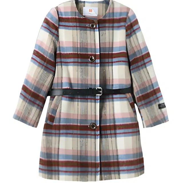 媛媛公主 秋冬格子拼接夹棉保暖加厚时尚舒适百搭长款呢大衣 儿童款