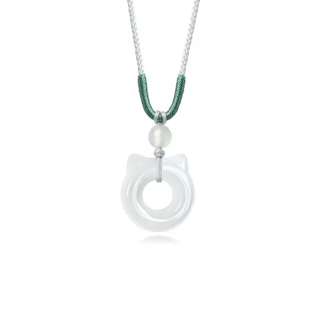 【可爱告白】 周大生 吃定你天生一对招财纳福可爱猫咪平安扣甜蜜时尚新中式优雅萌趣#好运天然 玉髓 项链 男女同款情侣款