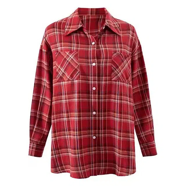 兰缪 经典复古纯棉格子长袖开衫上衣女春秋休闲百搭时尚宽松显瘦衬衫 女款