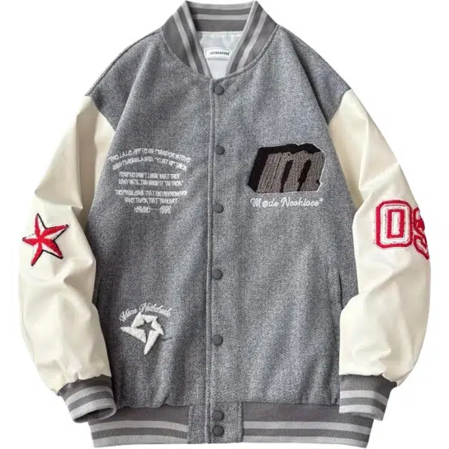 水中花 毛巾绣撞色拼接棒球服外套女春秋季美式宽松百搭痞帅上衣夹克 女款