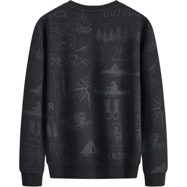 与狼共舞 复古时尚高街美式满印奢柔亲肤抗静电舒适圆领长袖卫衣 男款