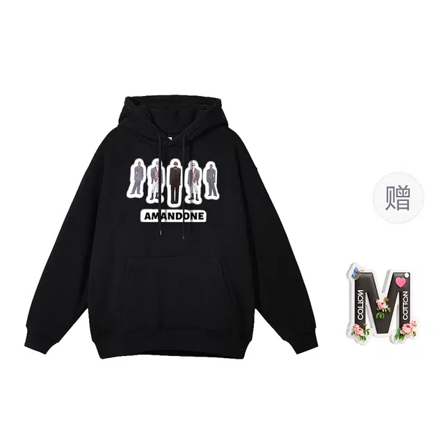 棉购 春秋基础款高街潮流连帽上衣学生情侣款宽松时尚休闲百搭加绒加厚个性印花卫衣 男女同款