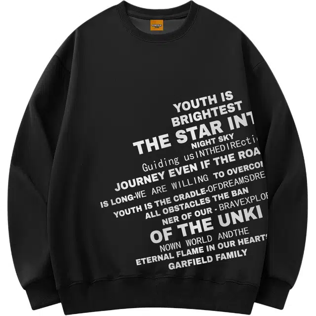 加菲猫家族 国潮时尚字母印花通勤休闲百搭简约套头重磅落肩慵懒风高街复古打底衫圆领长袖卫衣 男女同款