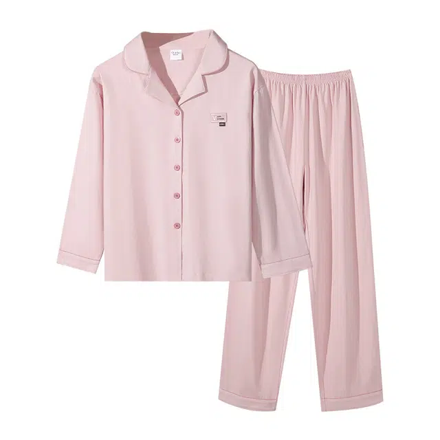 欧迪芬 简约舒适柔软亲肤纯棉翻领长袖长裤可外穿休闲家居服睡衣套装 女款