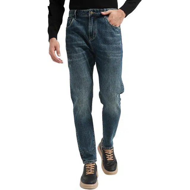 古鲨 耐磨轻奢简约时尚百搭水洗小脚裤牛仔裤 男款