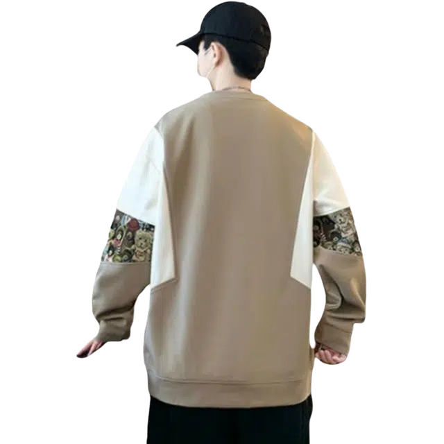 北极绒 港风国潮美式刺绣拼接长袖重磅卡通圆领潮牌青少年上衣卫衣 男款