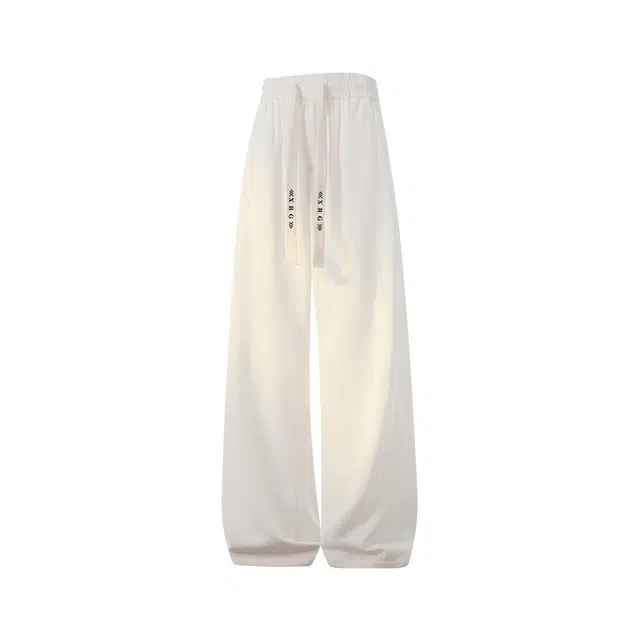 梓润格 夏季薄款麦穗纹冰爽透气速干松紧腰刺绣抽绳宽松垂感显瘦直筒冰丝休闲裤 男女同款