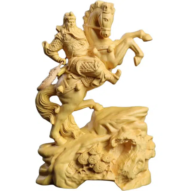得笙陌 立马关公千秋霸业立马成功忠义木雕工艺品 黄杨木 木作摆件 男女同款情侣款