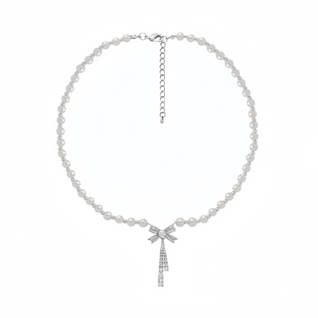 阿葱饰品 珍珠蝴蝶结 法式甜美优雅可爱 精致轻奢小众设计时尚百搭显白锁骨链高级感#好运 合金 项链 女款