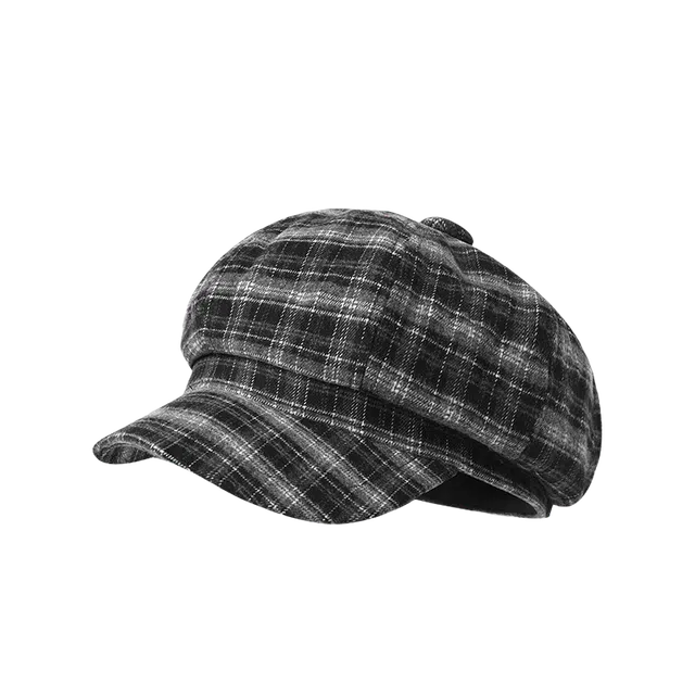 氧气樱桃 复古格纹休闲百搭英伦宽檐显脸小画家云朵 棉 八角帽 男女同款情侣款