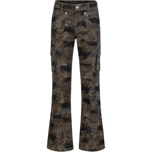 顶峰保罗 美式复古迷彩多口袋工装无性别主义微喇阔腿街头低腰高街伐木弹力长裤宽松百搭嘻哈休闲裤 男女同款