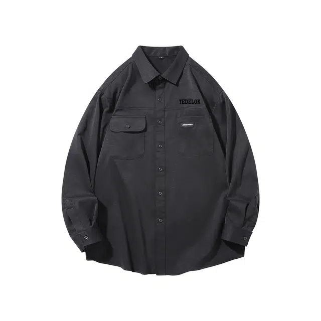 太子龍 美式高级复古百搭时尚翻领宽松舒适长袖透气纯色基础款青少年衬衫 男款