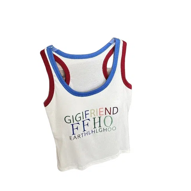 轻迎 美式彩色字母印花撞色背心女修身辣妹风显瘦短款内搭外穿上衣吊带 女款