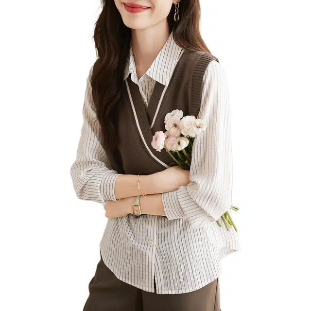 沫晗依美 休闲百搭简约学院风时尚优雅 衬衫套装 女款