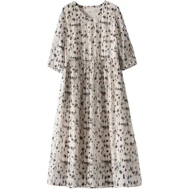 雾闪闪 水墨印花简约舒适气质短袖连衣裙 女款