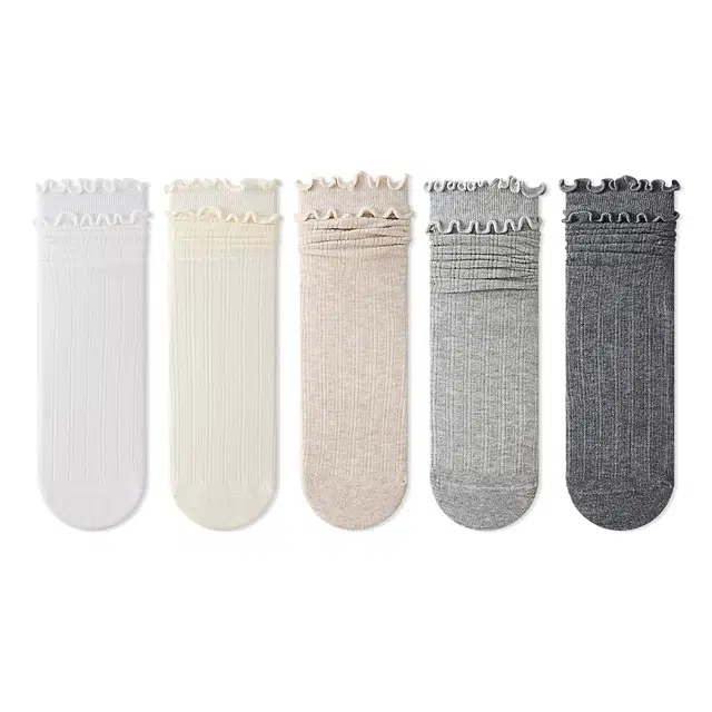 棉芝士 花边堆堆袜子薄款芭蕾风松口配勃肯洞洞鞋中筒袜 女款