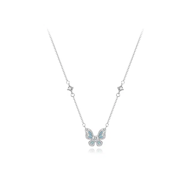 【纯银999】 六桂福珠宝 蝴蝶 小众设计百搭经典高级感学生日常精致简约时尚轻奢约会通勤温柔气质可调节锁骨链#好运 足银 项链 女款