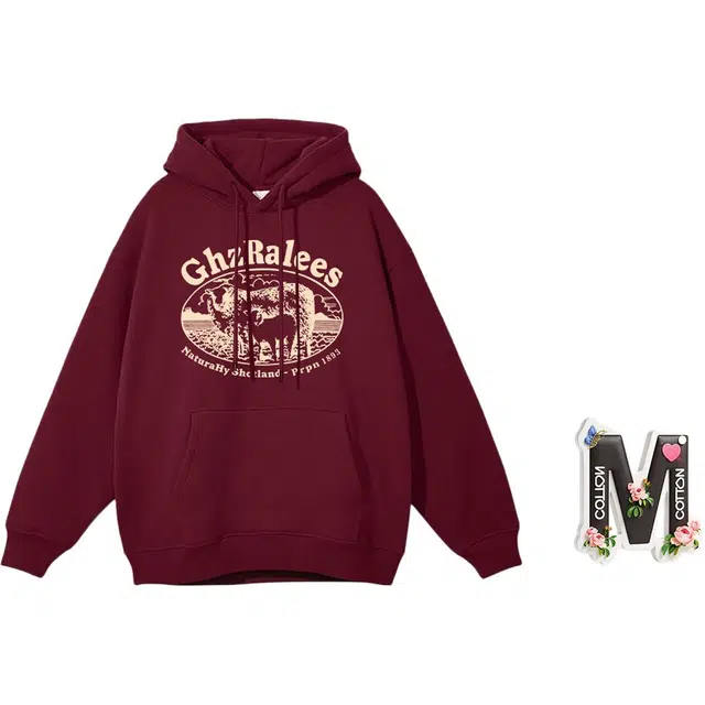 棉购 复古连帽学院慵懒风潮流时尚休闲百搭加绒加厚长袖卫衣 男女同款