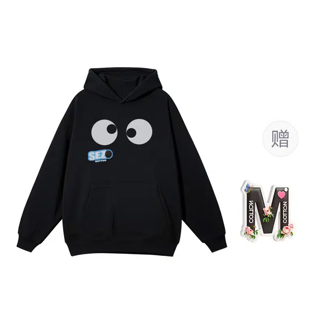棉购 美式连帽简约宽松长袖重磅卡通卫衣 男女同款