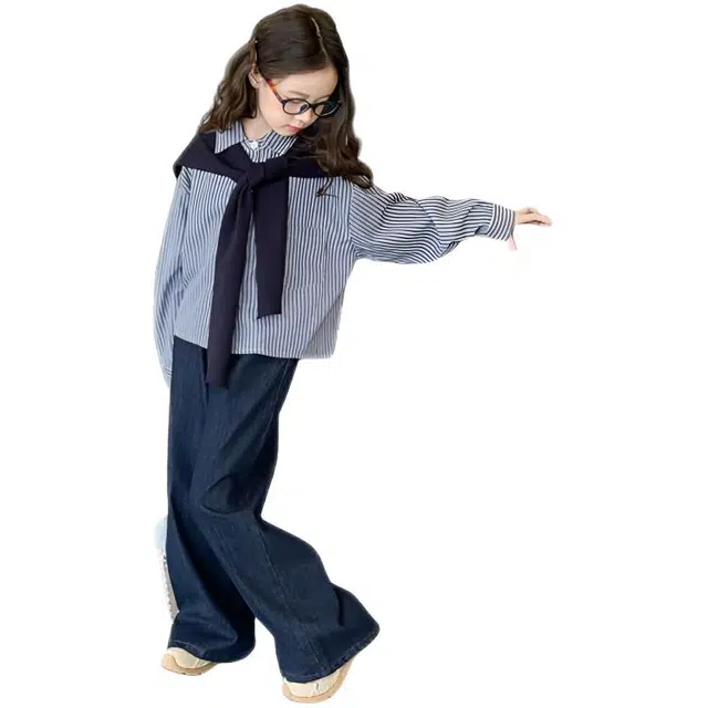 比比我休闲运动套装  女童春秋季 条纹大童潮牌小孩衣服 小女孩短袖洋气时髦 舒适帅气轻便