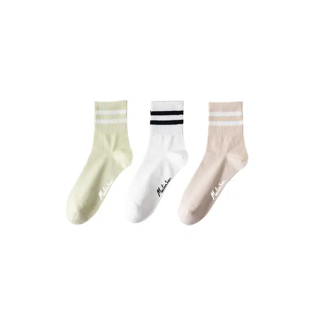 木林森 舒适百搭创意条纹袜口设计吸汗透气运动训练袜潮流时尚经典干爽中筒袜 男女同款